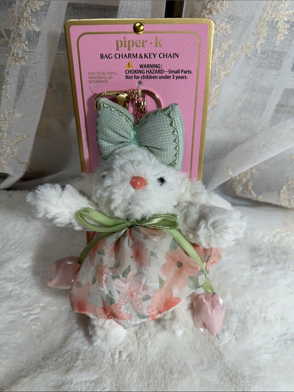 Piper K plush bunny bag charm and key chain